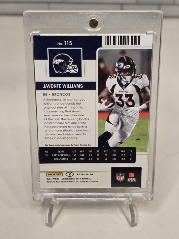 2021 Panini Javonte Williams #115 Rookie Ticket Variation Optic RC  Auto